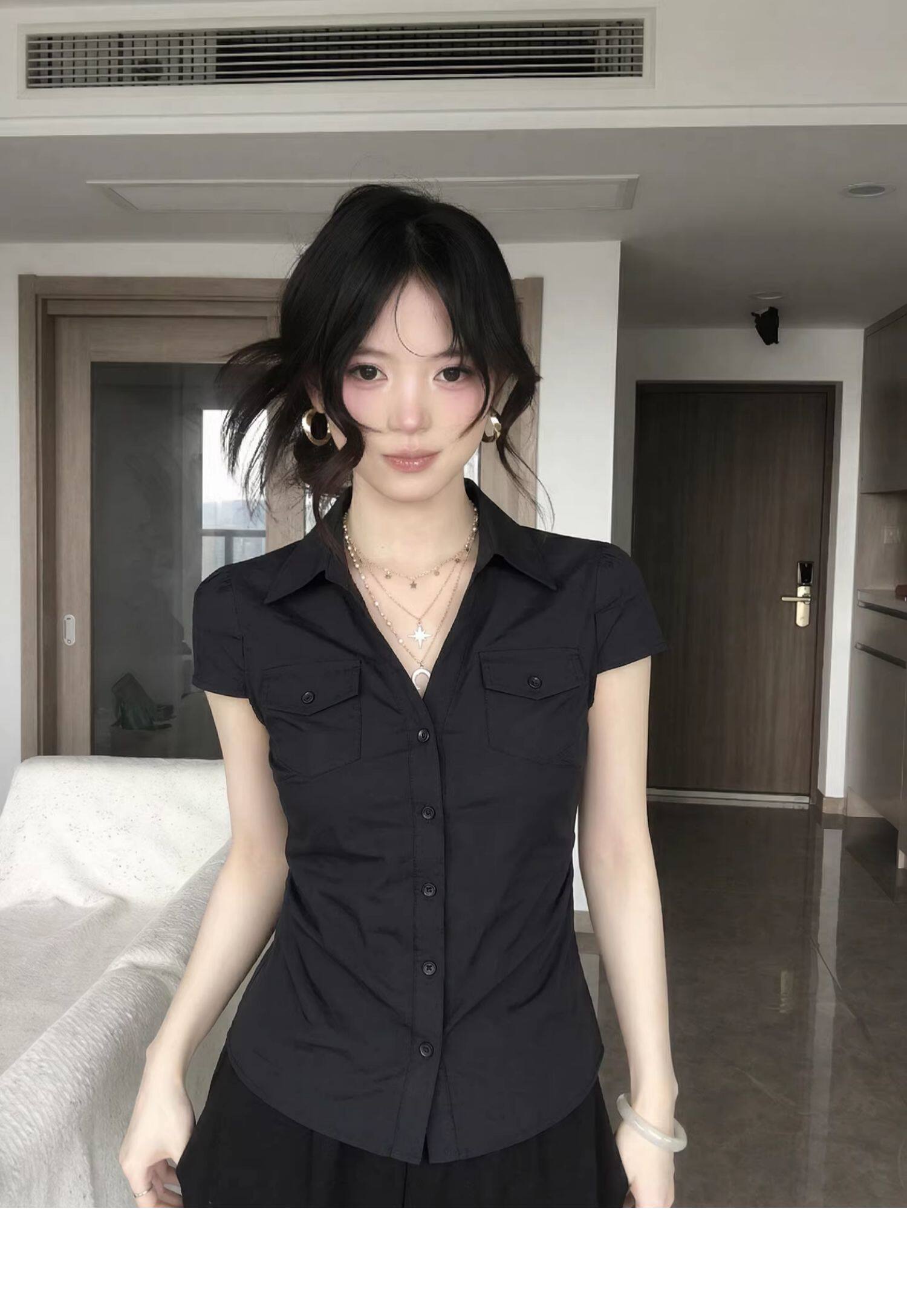 순면 한 부서 품격 폴로 칼라 반팔 셔츠 2026 년 여름 몸매 가꾸기 허리 수축 출퇴근 슬림해 보이는 맨위
