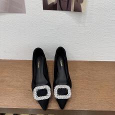 批发2025气质尖头水钻方扣单鞋浅口<b class='q'>通勤</b>法式时尚高跟鞋