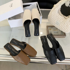 批发韩版方头低跟穆勒拖半托女鞋2026春夏简约百搭款一脚蹬单鞋半托