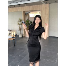 批发实拍实价职场御姐皱褶排扣短袖衬衫春夏中长款修身花边半身裙套装