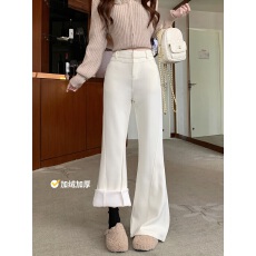 批发实拍实价 加厚加绒收腰提臀休闲裤女辣妹高腰显瘦保暖弹力喇叭裤