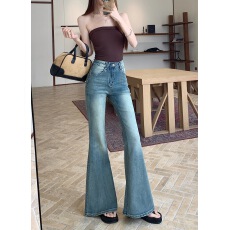 批发实拍实价 新款设计感洗水弹力浅蓝色<b class='q'>牛仔裤</b>高腰修身百搭喇叭裤子