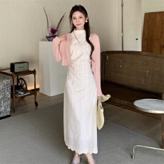 批发实拍大码2026春夏新款新国风旗袍连衣裙女针织<b class='q'>长袖</b><b class='q'>开衫</b>套装