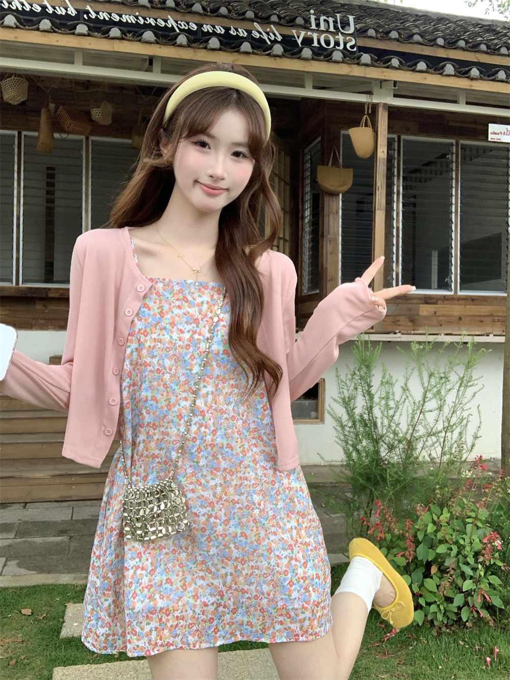 실사 빅 사이즈 여름 새로운 휴가 바람 한국 스타일 꽃무늬 맨위 슬립 드레스 여성 슬림해 보이는 다용도 투피스 세트