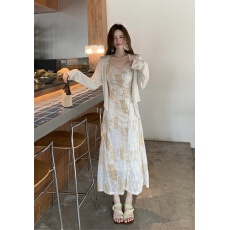 批发<b class='q'>实拍</b><b class='q'>大码</b>夏季新款复古风拼接蕾丝吊带裙套装女