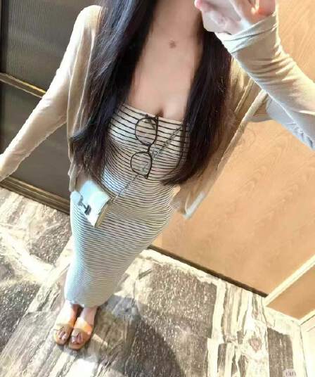패션 한 부서 캐주얼 스트라이프 슬립 몸매 가꾸기 허리 수축 디스플레이 몸 섹시함 트임 타이트 스커트 드레스 오픈 가디건 세트