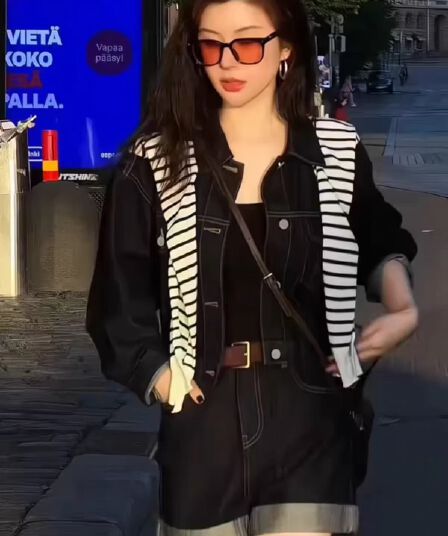 패션 연령 감소 작은 키 새로운 세트 2026 여름 레트로 항구 바람 데님 재킷 다용도 반바지 투피스 세트