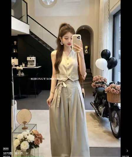 한 부서 자이언트 잘 생긴 ootd 착용 가져 가라. 전체 집합 2026 새로운 민소매 맨위 여성 여름 와이드 레그 팬츠 투피스 세트