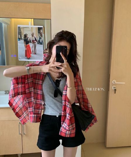 아메리칸 레트로 체크무늬 여성 셔츠 가을 새로운 루즈핏 캐주얼 다용도 긴팔 맨위 ins 투피스 조끼