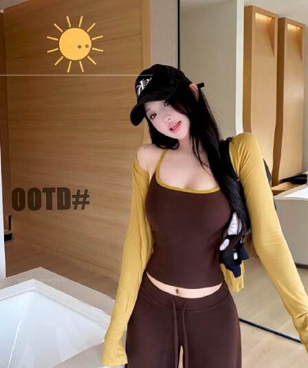 새로운 핫걸 허리 수축 캐미솔 쇼트 스타일 긴팔 오픈 가디건 허리밴드 레이스업 캐주얼 바지 3종 세트