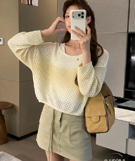 2026 가을 새로운 프랑스식 레트로 느긋한 바람 홀로우 아웃 다용도 긴팔 니트 스웨터 만나는 캐미솔