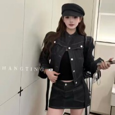 批发秋装搭配一整套韩剧高级感轻熟风御姐炸街牛仔外套<b class='q'>半身裙</b>两件套