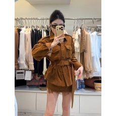 批发美拉德麂皮绒工装收腰外套蕾丝<b class='q'>半身裙</b>两件套复古系带显瘦套装<b class='q'>女</b>秋