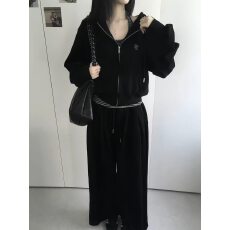批发连帽抽绳开衫卫衣外套宽松阔腿裤背心三件套女