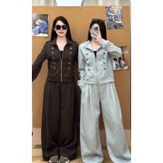 批发秋冬新款女钮扣装饰新款女卫衣上衣+卫衣<b class='q'>裤子</b> 套装