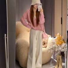 批发韩系宽松显瘦立体华夫格连帽开衫<b class='q'>女</b>休闲百搭羊毛外套休闲裤两件套