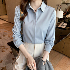 批发实拍白色真丝<b class='q'>衬衫</b>女法式高端气质polo领职业修身百搭缎面小衫上衣