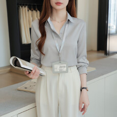 批发实拍仿真丝长袖<b class='q'>衬衫</b>女2026春季设计感轻熟港风缎面<b class='q'>衬衫</b>女士OL<b class='q'>衬衣</b>