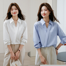 批发2026实拍春季新款白色<b class='q'>衬衫</b>女高级感宽松显瘦<b class='q'>衬衣</b>V领休闲上衣