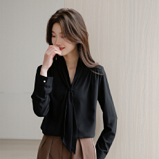 批发实拍2026新款雪纺<b class='q'>衬衫</b>女士长袖通勤职业<b class='q'>衬衣</b>西装内搭法式飘带上衣