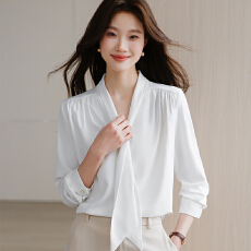 批发实拍2026新款雪纺<b class='q'>衬衫</b>女士长袖通勤职业<b class='q'>衬衣</b>西装内搭法式飘带上衣