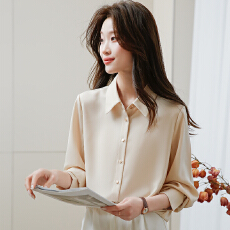 批发2026春季新款长袖绒感缎面衬衫翻领衬衣设计感<b class='q'>轻熟</b>港风缎面衬衫