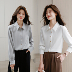 批发2026春季新款长袖绒感缎面衬衫翻领衬衣设计感<b class='q'>轻熟</b>港风缎面衬衫