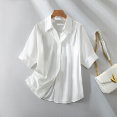 批发独特漂亮巨好看<b class='q'>衬衫</b>2026夏季新款女装中袖V字翻领职场白色上衣