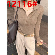 批发咖色短款老钱风polo领<b class='q'>翻领</b>针织衫女秋冬气质高级感内搭打底衫上衣