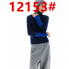 批发云上生活【蓝宝石】拼接撞色100%绵羊毛高领<b class='q'>毛衣</b>秋冬打底衫女