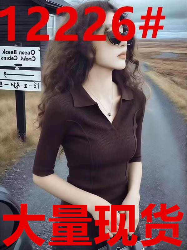 패션 POLO 칼라 고급 센스 중간 소매 풀오버 여성 의류 새로운 봄 여름 얇은 스타일 몸매 가꾸기 품격 맨위 니트 스웨터