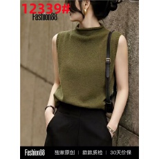 批发洋气时髦绝美设计感女<b class='q'>夏</b>季橄榄绿针织半高领无袖t恤宽松显瘦上衣