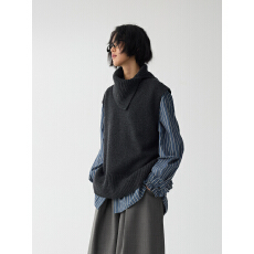 批发HAVERICE饭馆 宝藏叠叠<b class='q'>马甲</b> 全羊毛可拆卸围脖两穿V领针织背心