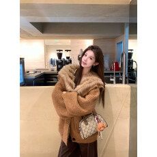 批发小柯家 慵懒迷人 韩系海军领真狐狸毛皮草外套女针织开衫毛毛大衣