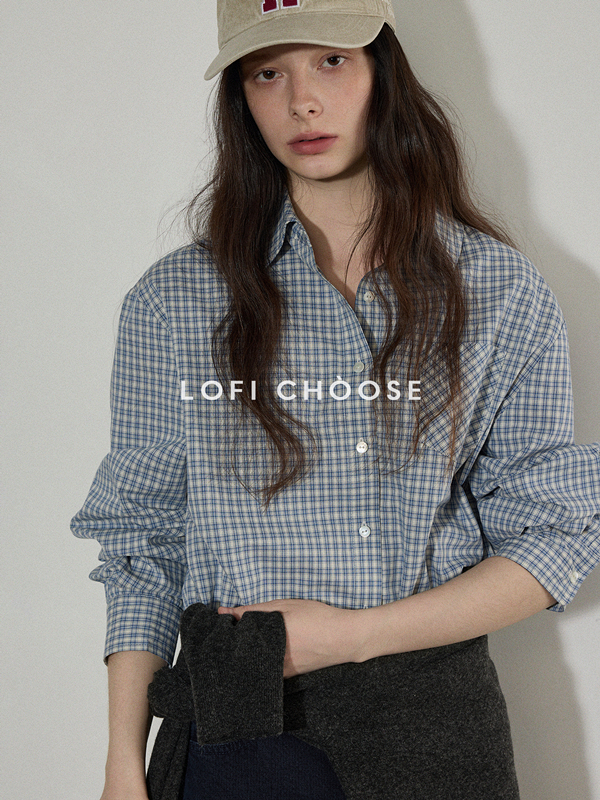 lofi choose 다용도 미니멀리즘 배색 체크무늬 긴팔 여성 셔츠 겨울 새로운 디자인 센스 순면 맨위