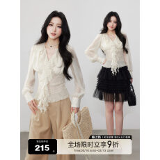 批发誉芝yuzhi 气质优雅<b class='q'>波点</b><b class='q'>雪纺</b><b class='q'>衫</b>春夏新款飘带V领收腰显瘦长袖上衣