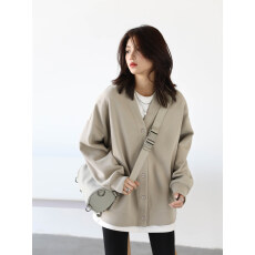 批发<b class='q'>休闲</b>百搭宽松V领中长款开衫外套内搭叠穿加绒上衣女2026春