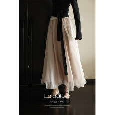 批发Lalaglow 心动赴约 法式温柔风大摆鱼骨卷边A字纱裙显瘦长裙早<b class='q'>春</b>