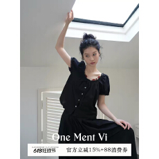 批发One ment VI六合一 法式泡泡袖宽松蕾丝拼接全棉方领短袖小衫女