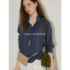 批发Lofi choose 撞色<b class='q'>格子</b>设计感纯棉长袖<b class='q'>衬衫女</b>秋季新款翻领宽松上衣