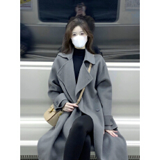 批发灰色呢子大衣女2025秋冬新款毛呢外套高级感小个子韩系赫本风加厚