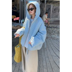 批发张<b class='q'>贝贝</b>轻薄泡芙菱格连帽棉服宽松显瘦保暖韩系ins风学生棉衣外套