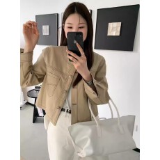 批发港风复古短款牛仔明线外套初秋宽松显瘦百搭圆领小个子上衣