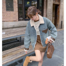 批发加绒加厚短款牛仔外套女2025新款冬季爆款小个子超好看羊羔毛棉服