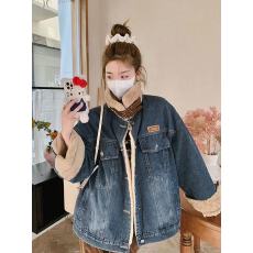 批发美式复古羊羔牛仔棉衣外套2025新款高级羊羔绒休闲中长款夹克棉服