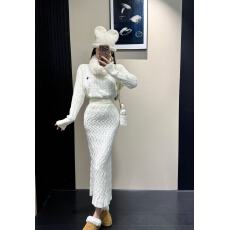 批发实拍 ~~ 韩系毛毛围巾针织连衣裙秋冬新款气质简约高腰显瘦长裙