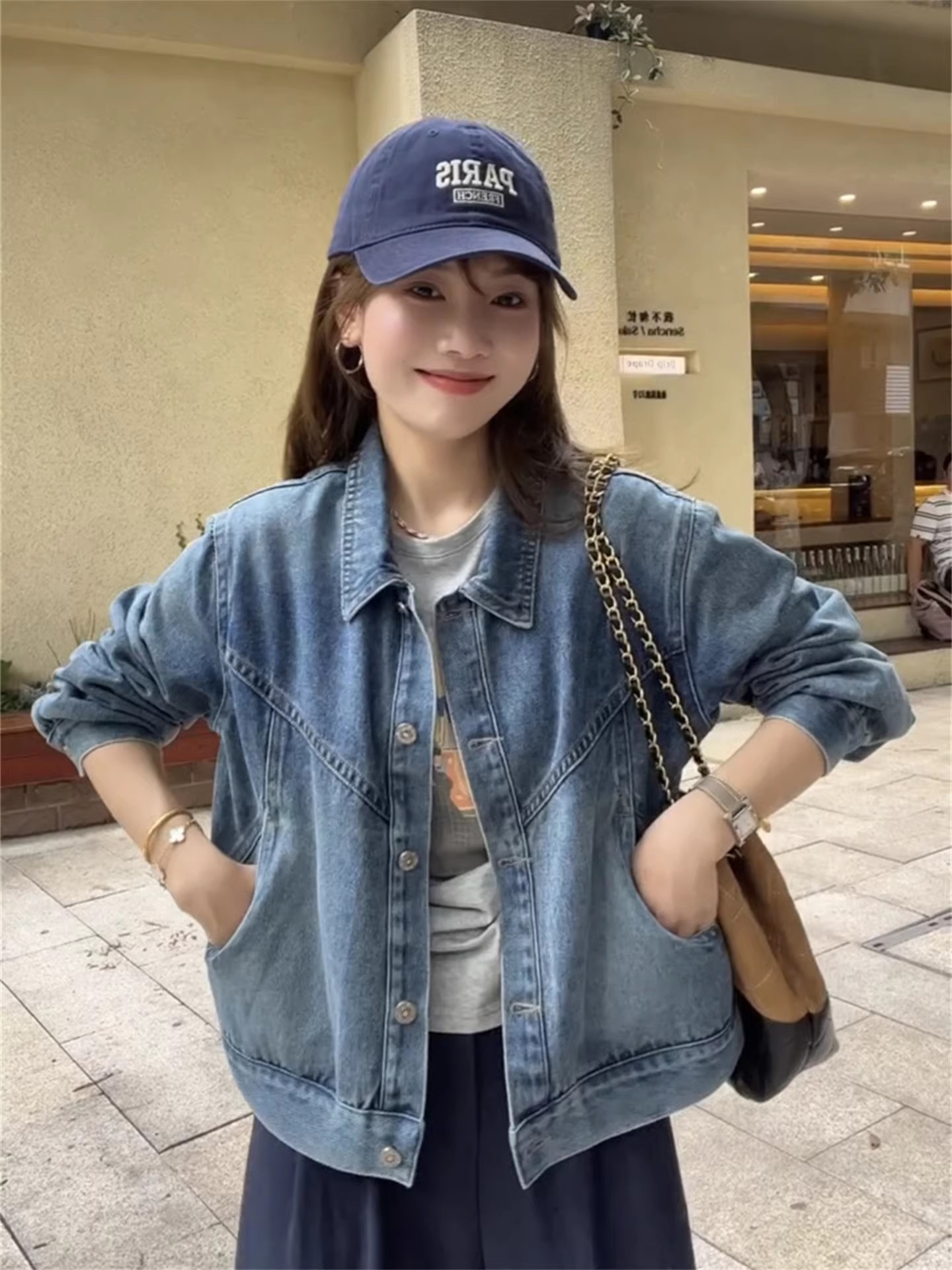데님 여성 코트 쇼트 스타일 2026 봄 가을 새로운 고급 센스 슈퍼 잘 생긴 작은 키 캐주얼 레트로 이른 봄 맨위