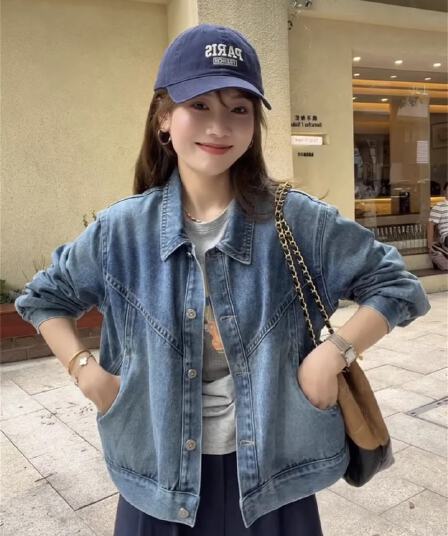 데님 여성 코트 쇼트 스타일 2026 봄 가을 새로운 고급 센스 슈퍼 잘 생긴 작은 키 캐주얼 레트로 이른 봄 맨위
