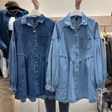 批发韩国<b class='q'>东大门</b>2026春季新款设计感爱心纽扣宽松蓬蓬牛仔衬衫式<b class='q'>连衣裙</b>