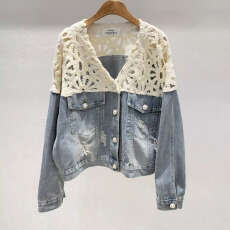 批发<b class='q'>欧洲站</b>2026春季新款欧货女装时尚拼接蕾丝肩钉珠牛仔短款外套